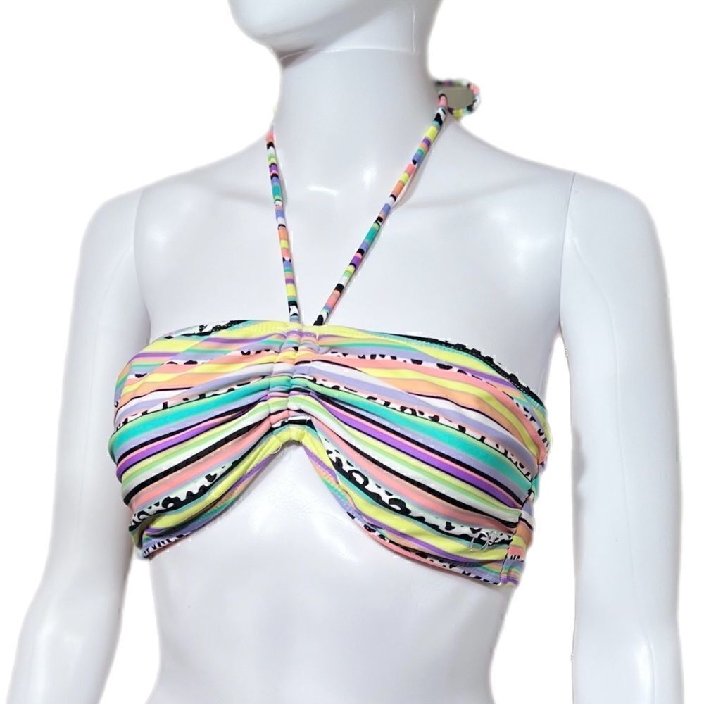 Neon Pastel Striped Bandeau Bikini Top